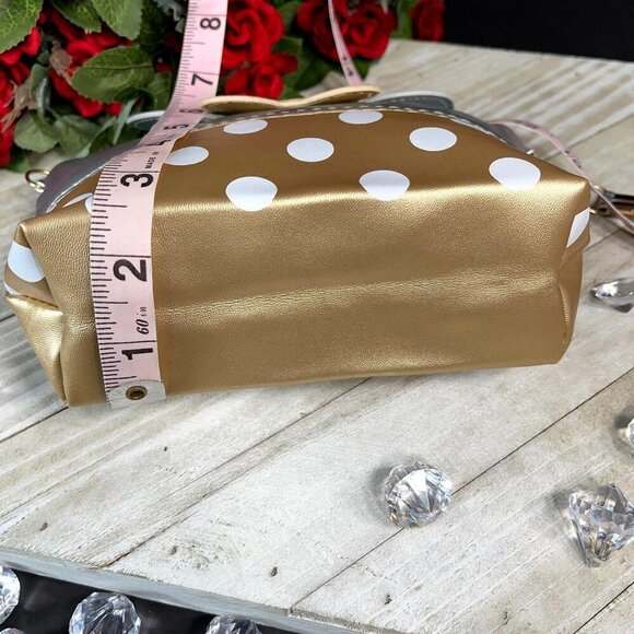Minnie Mouse Cosmetic Bag Polka Dot Bow Wristlet Make Up Tote Travel Purse - Picture 8 of 14
